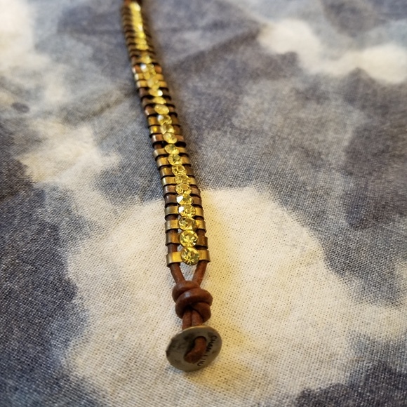 **LAST CHANCE** Chan Luu Brown Leather and Gold Crystal Bracelet - Picture 4 of 5